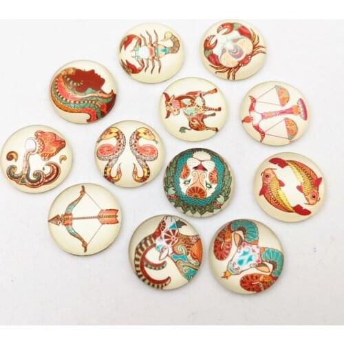 SIXTY TOWFISH DIY Jewelry Accessories 12 Pieces/Set 18mm Constellations Round Glass Cabochon Domes Flat back Glass Beads