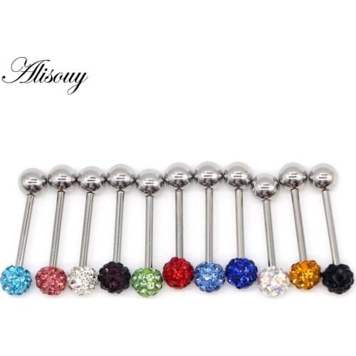 Alisouy 1PCS 16mm 14G Crystal Ball Stainless Steel ear plug Piercing earrings piercing orelha cartilagem tragus septum ear jayas
