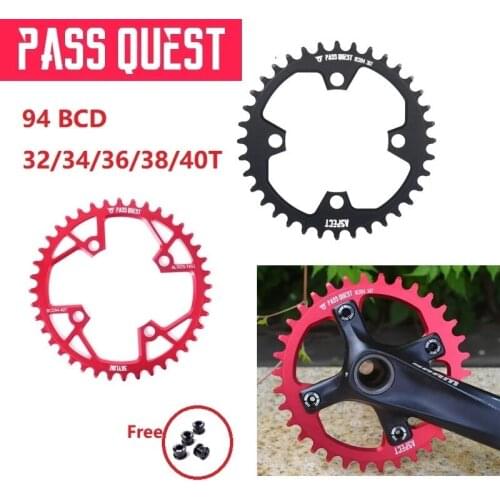 PASS QUEST Bicycle Chain Wheel 94BCD 32T 34T 36T 38T 40T BLACK/RED Single Disc Chainring NX GX X1 MTB Mountain Bike Part Cycling