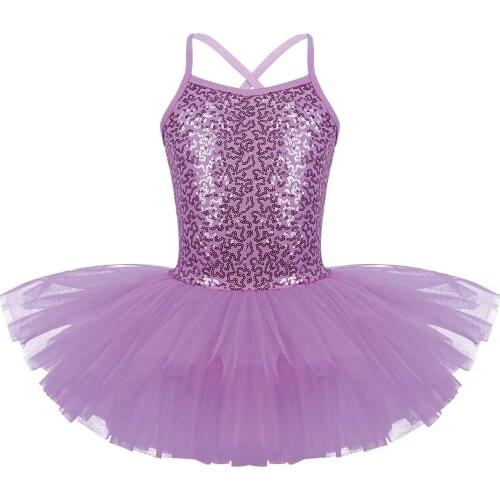 Kids Girls Ballet Dress Shiny Sequined Tulle Dancewear Tutu Ballet Dance Gymnastics Leotard Dress Ballerina Fairy Party Costumes