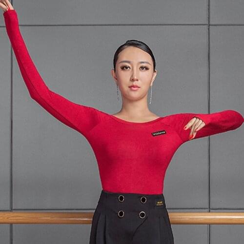 Ballroom Latin Dance Shirts Female Adult Modal Long Sleeve Top Spanish Flamenco Practice Clothing Standard Dancing Wear DNV13581