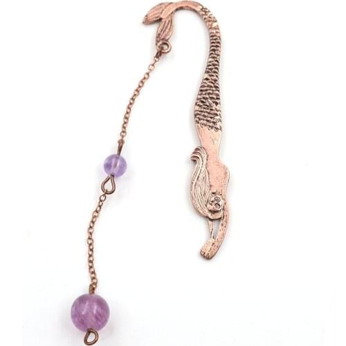 FYSL Copper Link Chain Many Color Quartz Stone Beads Bookmark Pendant for Women Mermaid Jewelry