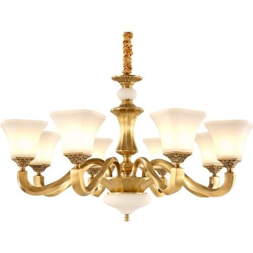 Grand pure Copper Chandeliers Candelabro for villa lobbly Living Room Led Lamps post Modern wedding Glass shade hanging lighting