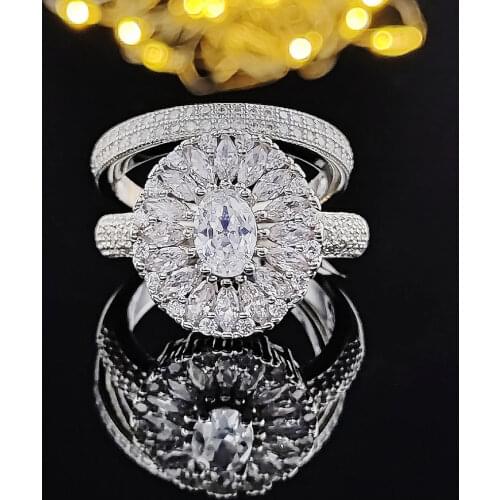 Original 925 Sterling Silver Marquise Cut Oval Wedding Ring Set For Women Bride Engagement Jewelry Band Eternity Gift R4868