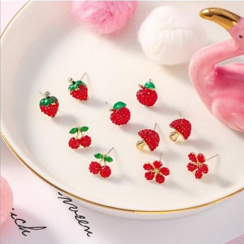 Red Cherry Strawberry Stud Needle Girl Heart Ins Earrings Apple Flower Temperament Net Red Short Hair Earrings