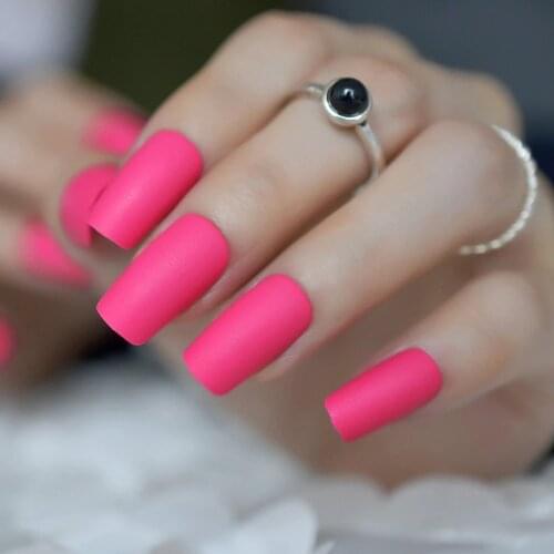 Square Frosted False Nails Rose Red Nail Art Artificial Tips Full Wraps Long Medium DIY Tips Easy Use