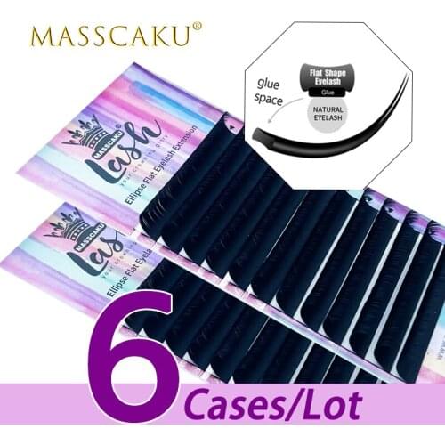 MASSCAKU 6case/lot ellipse eyelashes makeup maquiagem 8-18mm & mix flat mink cilia eyelashes glossy color soft natural flat