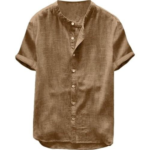 2021 Plus Size Summer New Men Shirt Baggy Cotton Linen Solid Short Sleeve Retro Shirts Tops 2XL