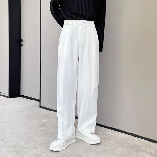 Men Loose Wide Leg Suit Straight Pants Male Streetwear Vintage Fashion Black White Pant Long Trousers for Man