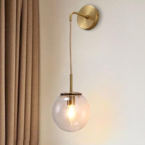Golden Retro Glass Ball Wall Light Nordic Bedroom Bedside Wall Lamp Aisle Corridor Bathroom Mirror Pub Cafe Wall Light