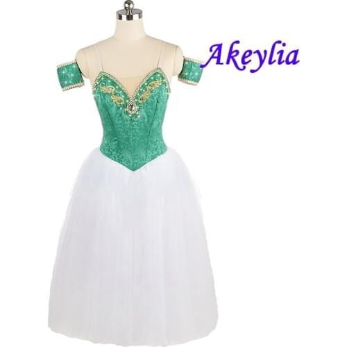 No elastic turquoise Romantic Ballet costume Princess dress green Professional La Sylphide Women White Fairy Ballet Long JNBL161
