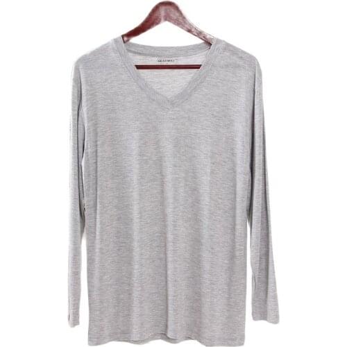 2021 New Casual V-neck Mens Sleep Tops Spring Summer Thin Homewear Cool Soft Sleepwear Top Solid Color Male Home Costumes