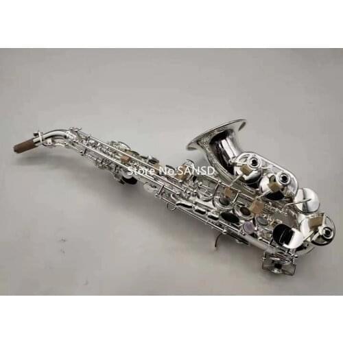 Brand New Curved Soprano Saxophone B Flat Sliver Plated Professional Musical Instrument With Case Free Shipping