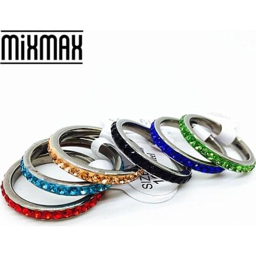 Wholesale 50pcs ring womens fashion style mix colors row full circle rhinestone stainless steel party jewelry model for female