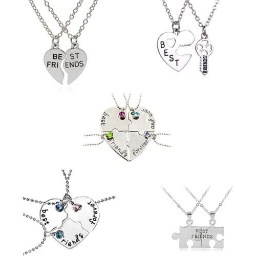 Best Friends 2 or 3 Pcs/Set Heart Necklace Fashion Personality Key Lock Good Friends Crystal Necklace Men Women Trendy Jewelry