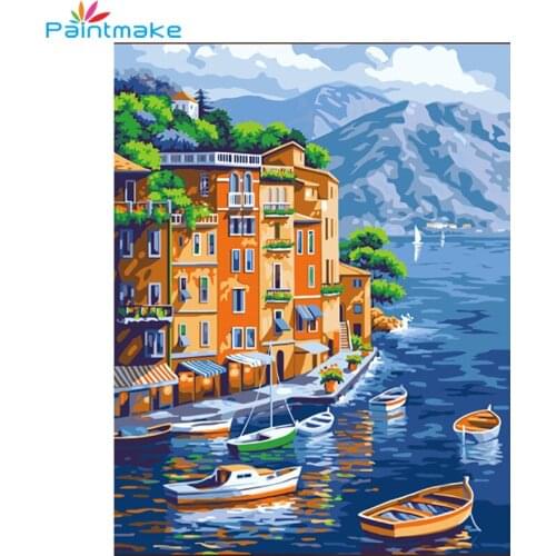 Paintmake Landscape DIY Painting By Numbers sea house Oil Hand Painted On Canvas For Home Room Decor Art Picture G060