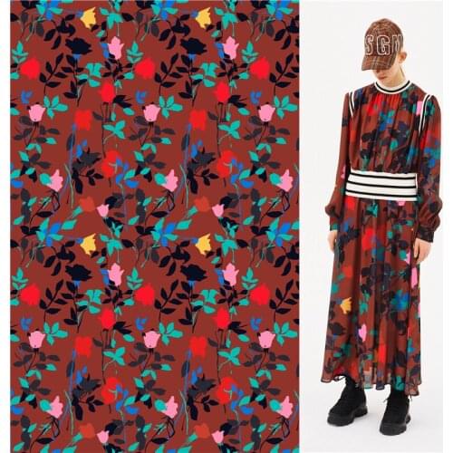 Polyester satin dress high-end rose flower pattern custom fashion floral printed cloth diy patchwork 088