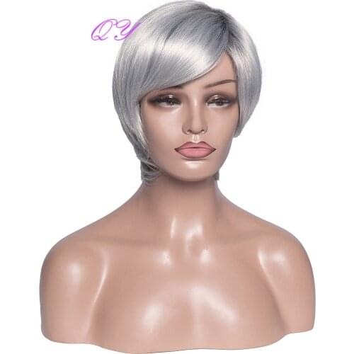 QY Hair Wig Bob Short Straight Wig Synthetic Natural Black Omber Silver Gray Women With High temperature Fiber Grandma wig