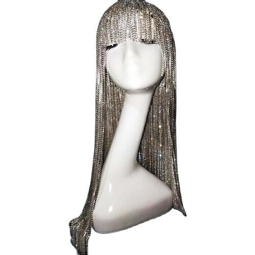 Silver Shining Chain Rhinestones Handmade Headwear Ladies Dance Accessories Party Evening Costume Club Stage Performance Suit