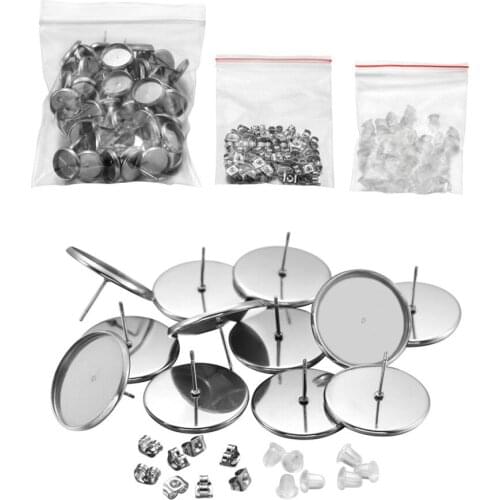 150Pcs/Pack 8-16mm Stainless Steel Blank Earrings Base Stainless Steel Earplugs Silicone Earplug Earrings Set for Jewelry Making