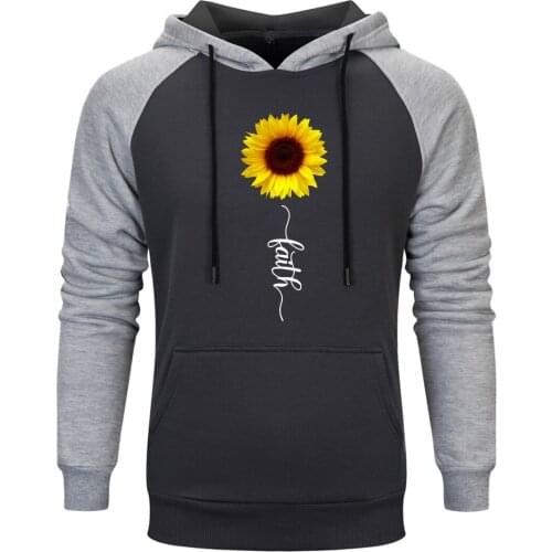 Sunflower Print Raglan Hoody For Mens Casual Hip Hop Tops Outwear Standard Pullovers Clothing Loose Fit Retro Moletom Masculino
