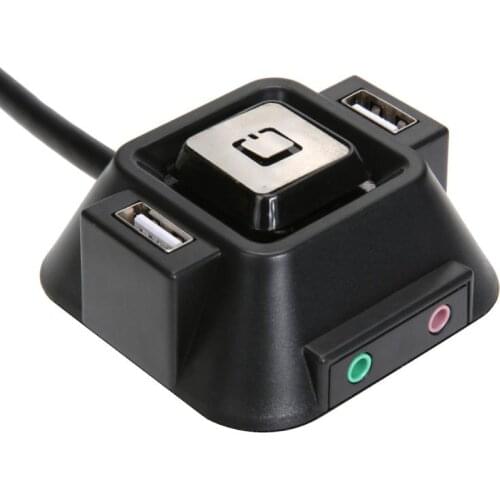 Mini Desk Mount PC Switch Extender Cable Power on/off Reset Button Switch Extension Cable with Dual USB Port Audio Plug