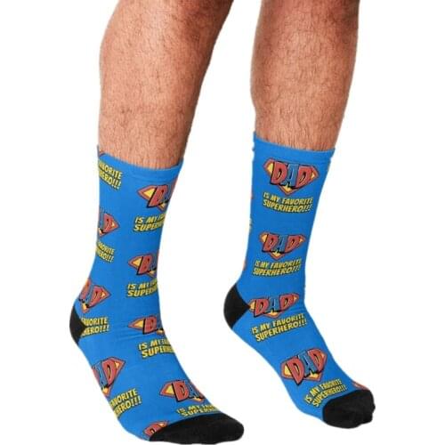 Funny Fathers day Mens socks Super dad is my superhero Printed hip hop Men Happy Socks boys street style Crazy Socks for men