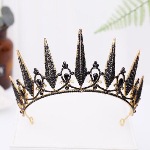 High Fashion Retro Baroque Style Gold Metal Black Crystal Tiaras Crowns de Noiva Headbands Women Bride Wedding Party diadema