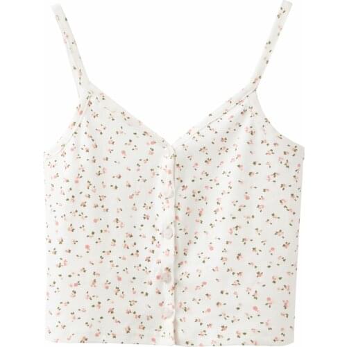 Sweet Women Soft Cotton V Neck Sling 2021 Summer Fashion Ladies High Street Sexy Sling Female Printed Slim Short Sling Top