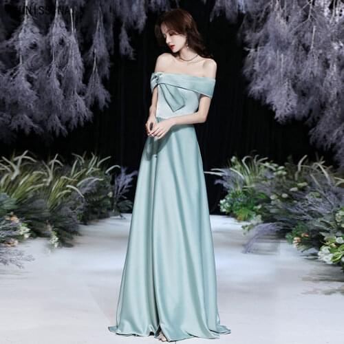 KAUNISSINA Off the Shoulder Sexy Satin Evening Dresses High Split Long Luxury 2021 Party Formal Dress Women Elegant Evening Gown