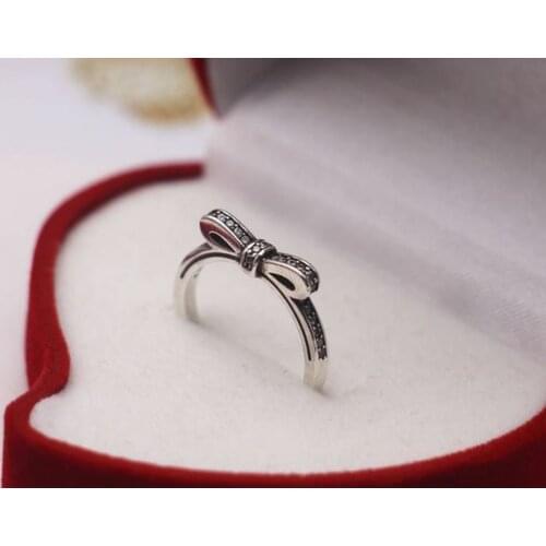 Korean Version of Cute Bow Ring Girl Fashion Jewelry Thai Silver Diamond 925 Sterling Silver Ring Female Engagement Ring
