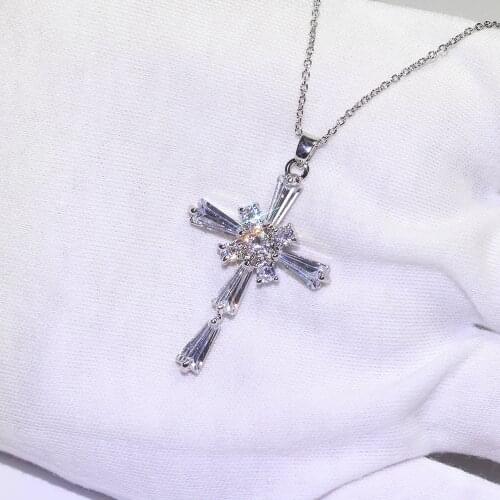 Ladies Necklace Silver Plated Cross Necklace Cubic Zirconia Necklace Fashion Charm Jewelry Birthday Gift for Girlfriend