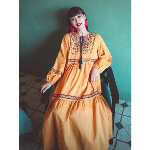 The New Summer Womens Clothing Korean Edition Ins Retro Embroidered Tassel Loose Large Size Long Dress Rural Girl Dress