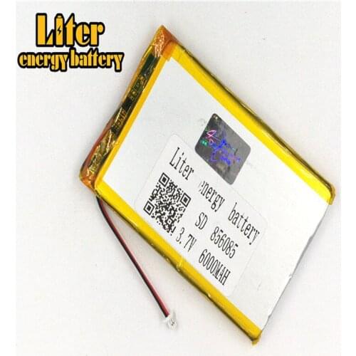 1.0mm -2P plug 856085 3.7V 6000mah Lithium Polymer Battery for e-books GPS PDA Recreational machines power bank Li-Po Battery