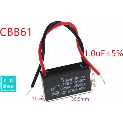 1pcs CBB61 1uF 450VAC starting capacitance AC Fan Capacitor CBB Motor Run Capacitor