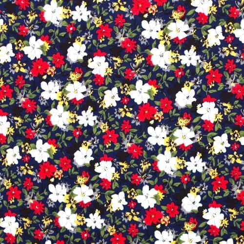 1 yard Cotton Poplin Fabric for sewing pathwork, dress, cloth, bedding - Small Flower and leaf on deep blue background