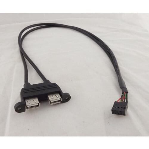 10pcs 50cm Dual USB 2.0 A Female Panel Mount To 10 Pin 0.1" Header Motherboard Cable