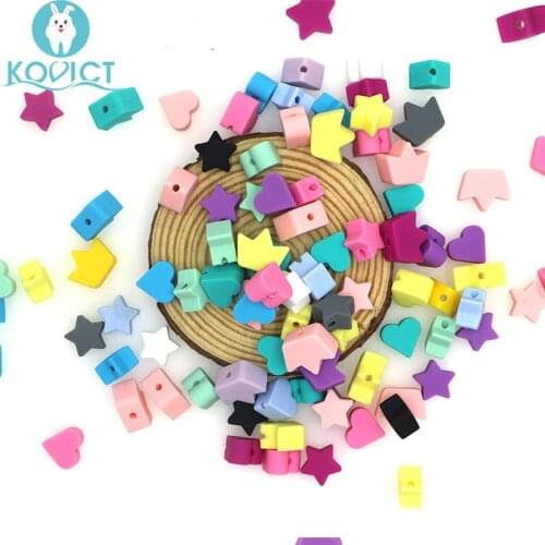 Kovict wholesale 100/200/500pcs Silicone Beads star heart crown DIY Teething Necklace Accessories Teething Pacifier