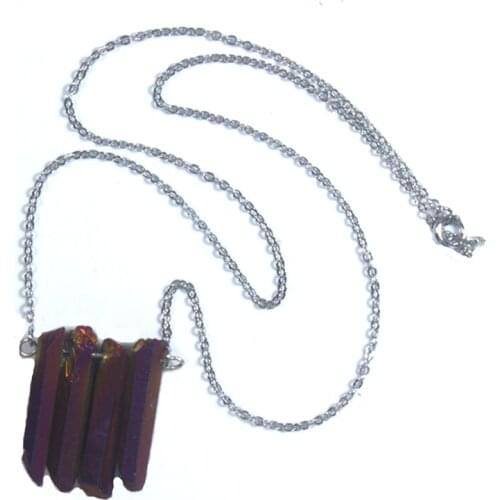 100-Unique 1 Pcs Trendy Silver Plated Irregular Shape Rock Crystal Dyed Purple Pendant Necklace With Chain Jewelry
