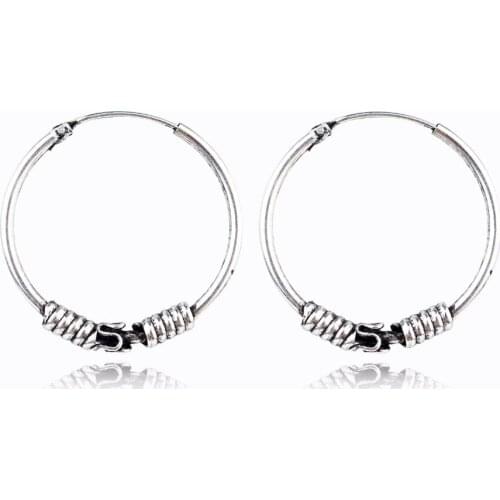 24mm Gypsy Bohemian Hoop Earrings Circle Handmade Vintage Thai Metal Color Cool Big Endless Earring For Women Bijoux Jewelry