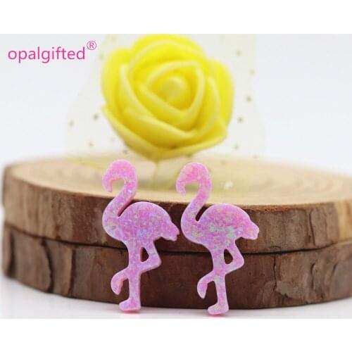 25pcs/lot)Free shipping New Arrived 12.2*23.86mm op10 pink synthetic opal flamingo shape for necklace
