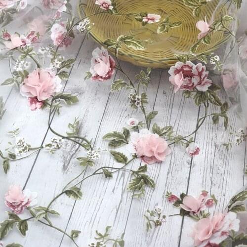 3D Chiffon Rose Organza Fabric Soluble Shabby Lace for Dress,Wedding Flower Fabric Embroidered Diy Handmade Sewing Supplies