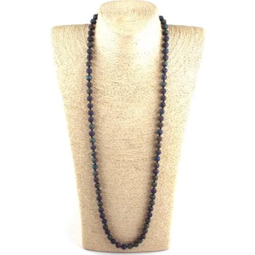 Bohemian Jewelry 86cm 130cm Long Knotted Natural Black Lava Stone Beaded Necklace For Women Statement Necklaces