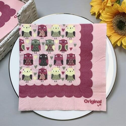 20Pcs/Bag Cute Owl Paper Napkins Kawaii Animal Decoupage Tissues for Xmas Kids Birthday Party Tableware Decoration New