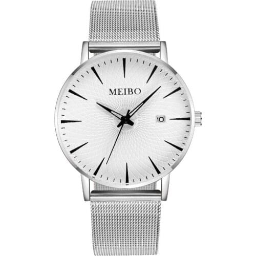 New Reloj Hombre Men Business Calendar Watches Mens Stainless Steel Mesh Casual Quartz Watch Relogio Masculino Male Wristwatch