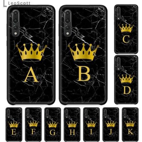 Custom name Letter Black Marble Gold crown Phone Case For Huawei honor Mate P 9 10 20 30 40 Pro 10i 7 8 a x Lite nova 5t Soft