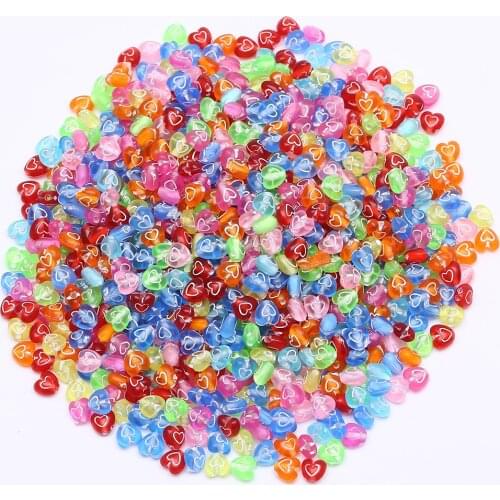 CHONGAI 200Pcs Transparent Carving Heart Acrylic Beads For Jewelry Making DIY Beads Accessories 6mm