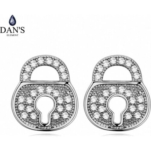 DANS ELEMENT New Sales AAA Zirconia Micro Inlays White Gold Color Lock&Key Earrings For Women Valentines Gift 109665white