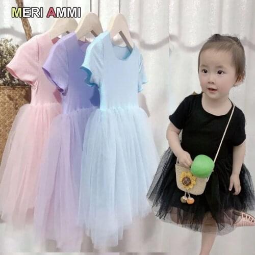 MERI AMMI Children Girl Clothing Floral Sleeve Pure Color Dress TuTu Party Princess For Kids