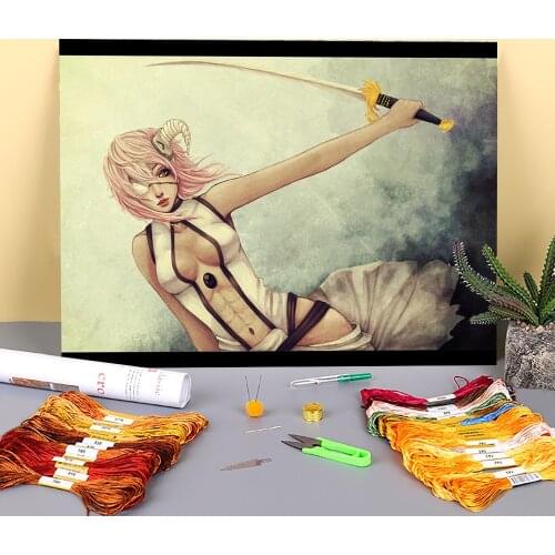 Cartoon Girl Woman Printed Canvas 11CT Cross Stitch Embroidery Complete Kit DMC Threads Handmade Handicraft Decor